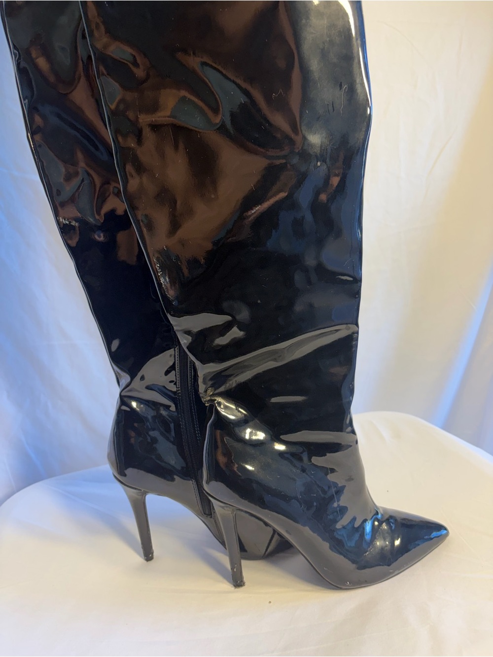 Qupid Black Patent Over-the-Knee Pointed Stiletto Boots